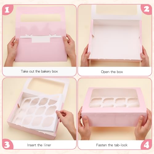Moretoes 7PCS Pink Cupcake Boxes with Window(12 Count Cupcake Containers) - color: Pink, size: 12.8*10*3.5inch