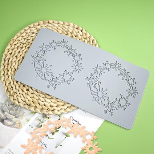 mostsom Lace Embossing Mat, Snowflower Wreath Silicone Fondant Impression Mold for Cake, Biscuit, Cookie, Pudding, Chocolate, Cupcake Toppers, Clay, DIY Dessert Decoration (B_ Snowflower Wreath) - size: B_ Snowflower Wreath