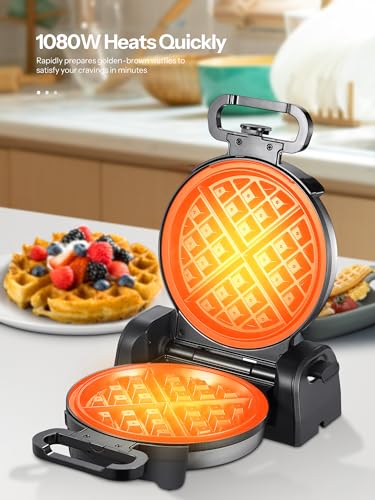 Reemix Waffle Maker, 180° Rotating Belgian Waffle Maker
