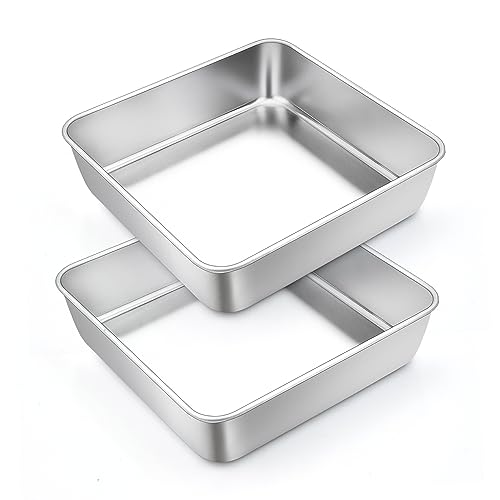 TeamFar Square Cake Pan, 6 Inch Stainless Steel Square Baking Pan Set of 2