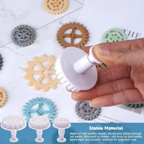 3Pcs Gear Cookie Cutters, Steampunk Cogs Plunger Mold, 3D Stamp Set, Cookie Cutters Baking Tools