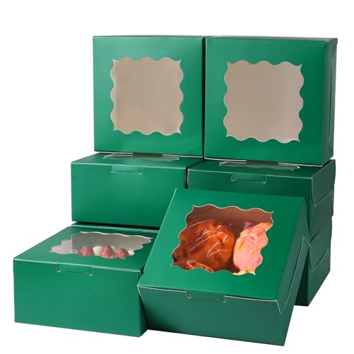6x6x3 Inches Small Cake Box with Window, Bakery Box, Pastry Boxes, Cookie Boxes, Mini Pie Box for Pastry,Dessert,Strawberries,Chocolates, Cupcakes with paper stickers (Green/36pcs) - color: Green/36pcs