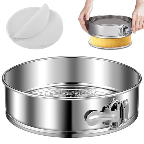 9Inch Steel Cheesecake Springform Cake Pan with 30Pcs Parchment Paper Liner
