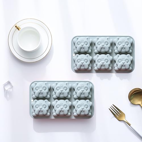 2PCS Silicone Bulldog Molds, 6 Cavity Bulldog Chocolate Molds for Candy - color: Blue(R0174)