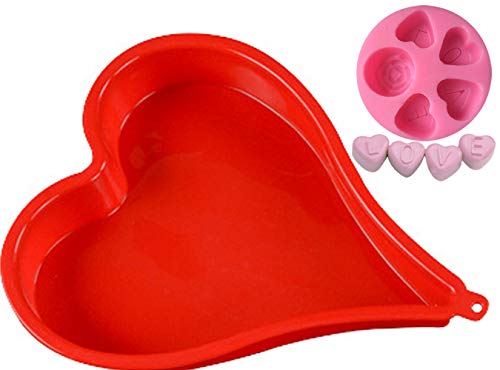 LIFETOOLS-LT Silicone Cake Pan(8-inch Heart Shaped) & 3D Mold(Mini LOVE Rose), Baking Bakeware Tray for Romantic Day, Make for Pie Tart Quiche, Cake Topper Decorating Fondant Chocolate Candle; 7AX2 - style: 8-inch Heart & 3D Mini LOVE