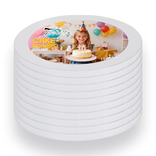 Trwcrt 10 PCS Cake Boards 12 Inch Round, Cake Drums 1/2 Inch Thick Sturdy Multiple Layers Smooth Edged for Birthday Wedding Party Displays - size: 12inch