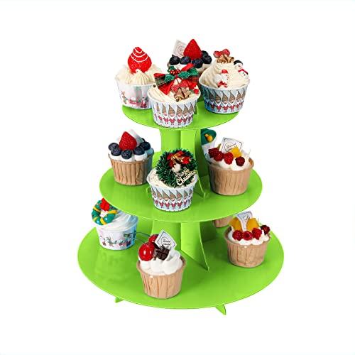 YLDW Cupcake Stand, 3-Tier Cupcake Stand Display, Cardboard Cup Cake Tower Stand, Disposable Dessert Stand for Birthday Tea Party Baby Shower Treat Decorations, Green - color: Green