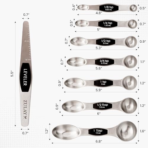 Zulay Stainless Steel Measuring Spoon Set - Stackable Magnetic Spoon Measuring Set - Magnetic Measuring Spoon Set of 8 with Leveler - Made with Strong N45 Magnets & 304 Stainless Steel - Black - color: Black