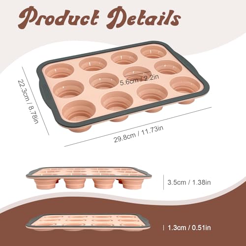 Silicone Muffin Pans for Baking with Metal Frame, 12-Cup Silicone Muffin Pan, BPA-Free Nonstick Coating, Easy Release & Clean, Oven & Dishwasher Safe ,Versatile for Baking, Custards & Cupcakes(Pink) - size: 12-Cup