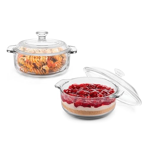 Libbey Baker's Basics 2-Piece Round Glass Casserole Dish Set with Lids - color: Basic - 2pc Round Set