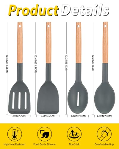 BUNDLEPRO Silicone Cooking Utensils Set, 4 Pcs Spatula and Spoon Set, Gray - color: Gray