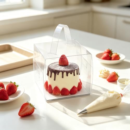 20pcs 6X6X6 Inch Clear Cake Box with Handles, 6in Transparent Bakery Boxes - color: clear-6×6×6in-20p