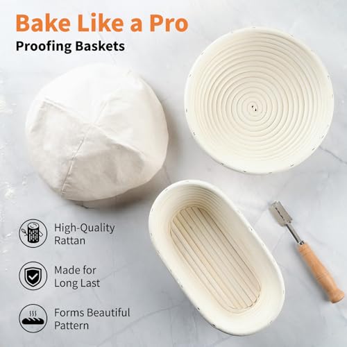Sourdough Bread Baking Supplies, Sourdough Starter Kit, 9" Round and 10" Oval Sourdough Kit, Banneton Bread Proofing Basket for Home and Kitchen, Bread Basket, Sour Dough Starter Kits, Gift