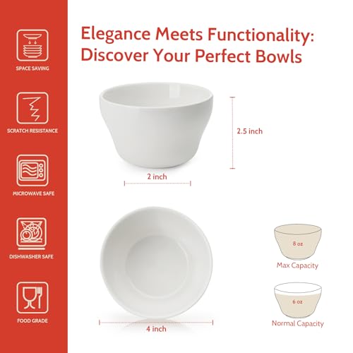 Sweese Set of 6 Porcelain Bouillon Cups, White High-Grade Durable Professional, 6.0 Count - color: White