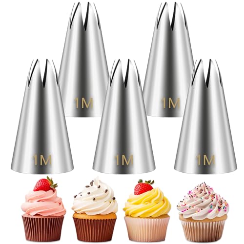 Suuker 1M Piping Tips Set, 5-Piece Large Star Cake Decorating Tips - size: 5 Pieces