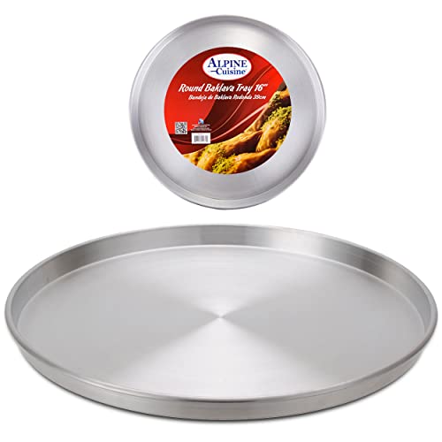 Alpine Cuisine Aluminum Round Baklava Tray 16-inch - Bakeware Pizza Cooking Pan for Oven - Durable Round Pizza Tray For Pie Cookie - Healthy & Heavy Duty, Rust Free & Dishwasher Safe - size: 16" Round
