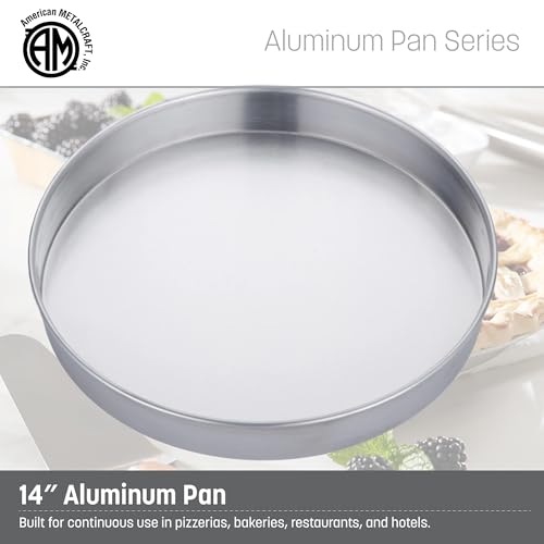 American Metalcraft A80142 Straight-Sided Aluminum Pan - 14 Inch Diameter, 2 Inch Height, Standard Weight, 18 Gauge, 1 mm Commercial Pizza Cake Baking Pan Silver - Hand Wash Only