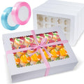 10Pack Cupcake Boxes with Window, 24 Count Cupcake Carriers - color: Blue & Pink