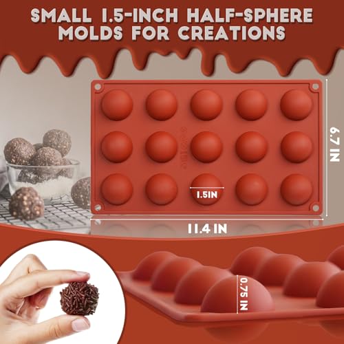 HKNMTT Silicone Semi-Sphere Molds 15 Cavities 2-Pack 1.5" for Chocolate Truffles Jelly Fat Bombs Gelatina, Small Baking Round Half Sphere Candy Moulds, Homemade Freeze Food Grade BPA Free Oven Safe - style: 1.5" Semi Sphere 2PCS