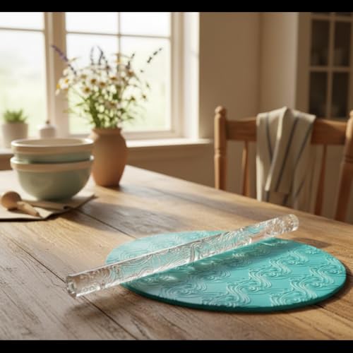 Embossing Acrylic Clear Rolling Pin Sea Wave Effect Texture Cake Decorating Baking Rolling Pin Baking Tools and Accessories