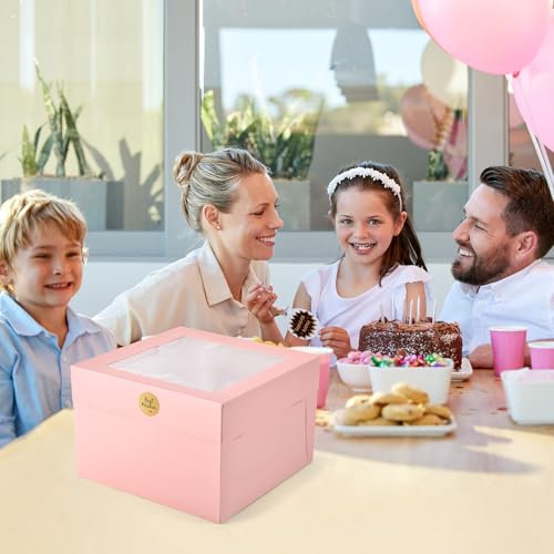 12Pcs Cake Boxes, 12x12x8 Inches Tall Bakery Boxes with Window, Pink - color: Pink, size: 12x12x8inch