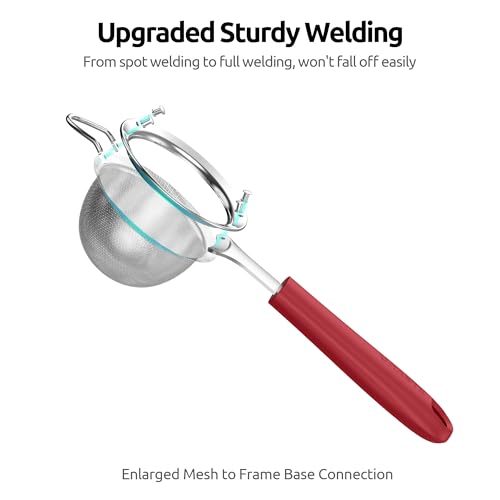 U-Taste Fine Mesh Strainer, 18/8 Stainless Steel Sieve 30 Mesh, S/Red - color: (4) Red, size: S-3.35in