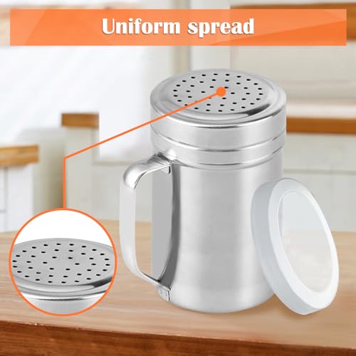 2Pcs Metal Salt Pepper Dredge Shakers, Stainless Steel Pepper Shaker Seasoning Jar With Handle, With Hole And Cover, Suitable For Pepper, Cinnamon And Coffee Spice Jars (Large-14OZ) - size: Large-14OZ