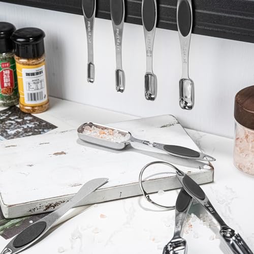 15-Piece Magnetic Measuring Cups and Spoons Set with Leveler, Black - color: Black