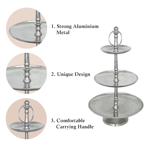 Rely+ Dessert Cupcake Stand 3-Tiered Serving Tray 20" Tall 3 Tier Fruits and Cup Cake Stand for Tea Party Birthday Holiday Gatherings Weddings Baby Showers Silver Finish Sturdy Design