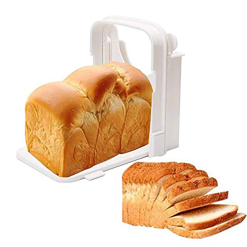 Fastwolf Bread Slicer,Adjustable Toast Slicer Toast Cutting Guide for Homemade Bread,Foldable Bread Toast Slicer Bagel Loaf Slicer Sandwich Maker Toast Slicing Machine with 5 Slice Thicknesses (White)