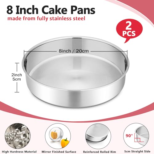 P&P CHEF 8 Inch Cake Pan Set, Round Baking Cake Pans, Silver & 2 Pcs - color: Silver, size: 8 Inch