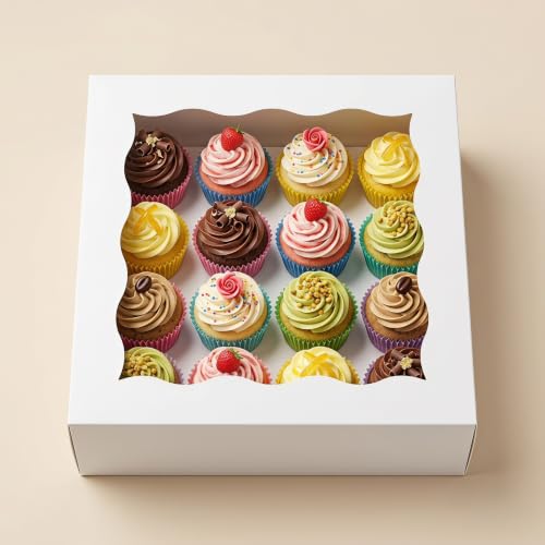 Cake Box 10x10x5 Inch, 24 Pack White Bakery Boxes with Clear Window