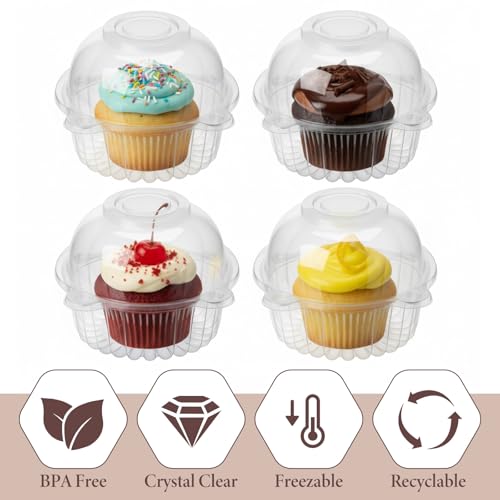 200 Pack Individual Cupcake Containers, Clear Plastic Cupcake Holder with Lid Single Cupcake Carrier Stackable Muffin Container for Party