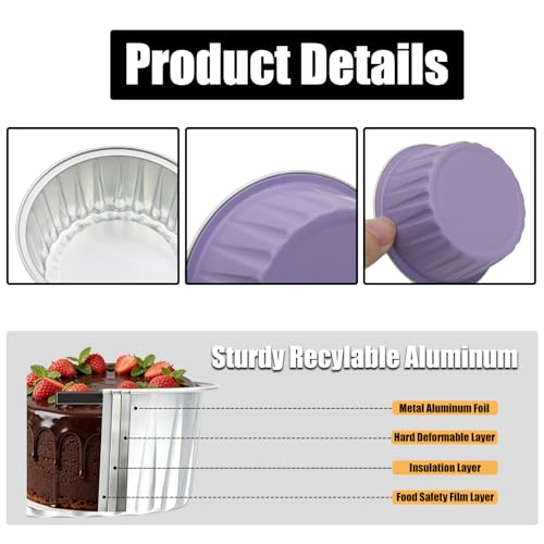 50 Pack 5oz Mini Cake Pans with Lids, Purple - color: Purple, size: Round