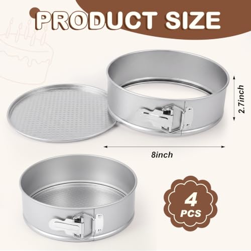 4 Pcs 8 Inch Nonstick Springform Cheesecake Pan with Removable Bottom - color: Sliver, size: 8 Inch