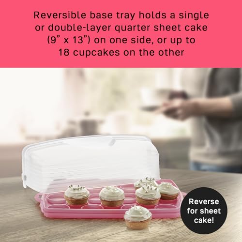 Tupperware, Rectangular Cake and Cupcake Carrier in Pink, Holds 18 Cupcakes