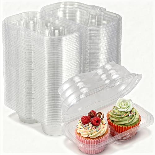 60 Pcs Cupcake Containers, 2 Compartment, Stackable