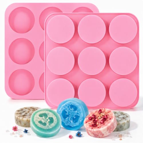 SJ Round Silicone Soap Mold Set, 2-Pack 9-Cavity Soap Molds - color: Pink / Cylindrical
