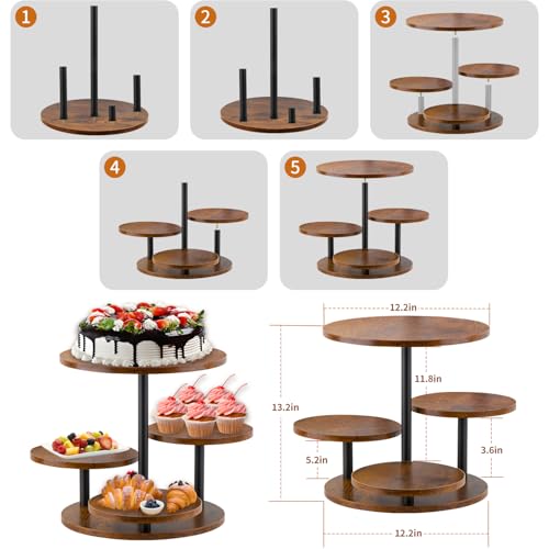4-Tier Rotating Wood Cupcake Stand for 50 Cupcakes, 360° Rustic Farmhouse Cake Tower with Tiered Trays, Elegant Dessert Display for Weddings, Birthdays, Baby Showers & Tea Parties