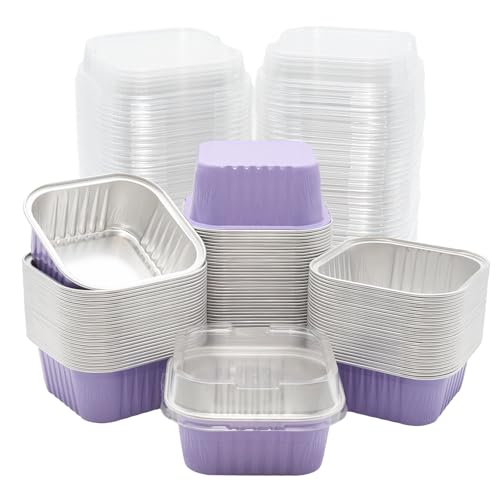 100 Pack 5oz Aluminum Pans with Lids, Purple - color: Purple, size: Square