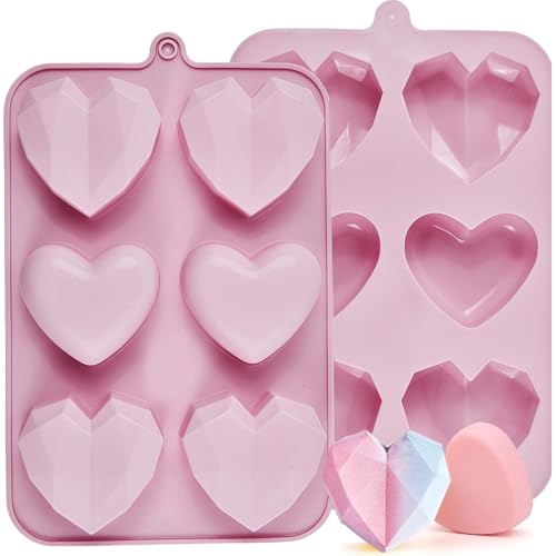 Heart Mold Silicone Jello Molds, 2 Pack Heart Shaped Chocolate Mold Valentine's Day Muffin Brownie Pan for Baking, Jelly Candy Mould for Hot Chocolate Bombs Ice Cube Candle Soap Making - size: Heart