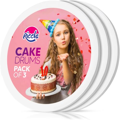 RICCLE 18 Inch Cake Drum Pack of 3 - Smooth-Edged - Sturdy Boards Round - Bend Resistant Multi-Layered Cake Base for Minimalist Displays - size: 18 Inch
