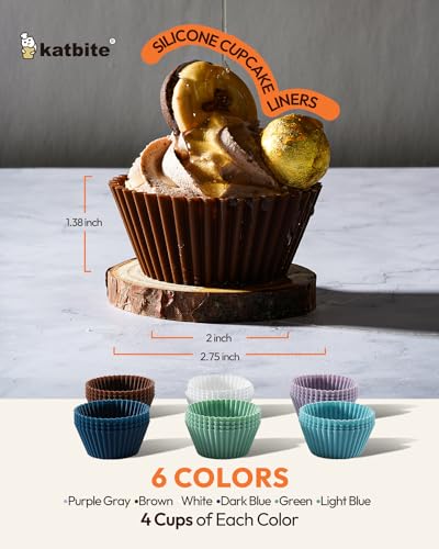 Katbite Silicone Cupcake Liners 24 Pack, Reusable Muffin Baking Cups - size: Soft Pale 24