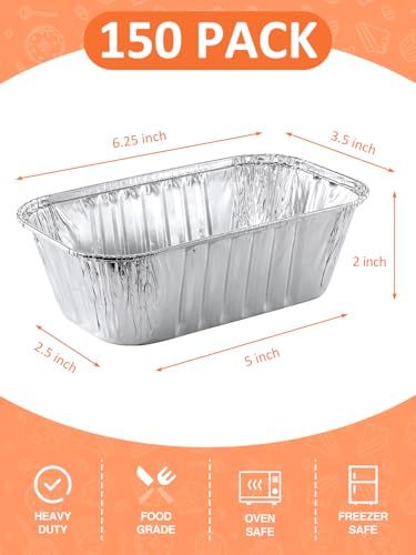 NEEBAKE 150 Pack 6x3.5x2 Disposable Aluminum Loaf Pans - 1 Lb Mini Loaf Pans, Small Aluminum Tin Foil Baking Pan, Food Containers for Baking, Cakes, Bread, Meat, Loaves - style: 150 Pack