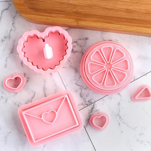 3pcs Mini Heart Cookie Cutter Set Lemon Envelope Heart Cookie Cutters for Kids & Adults Wedding Plastic 3D Cookie Cutters Set Fondant Stamp Biscuit Moulds DIY Baking Tool