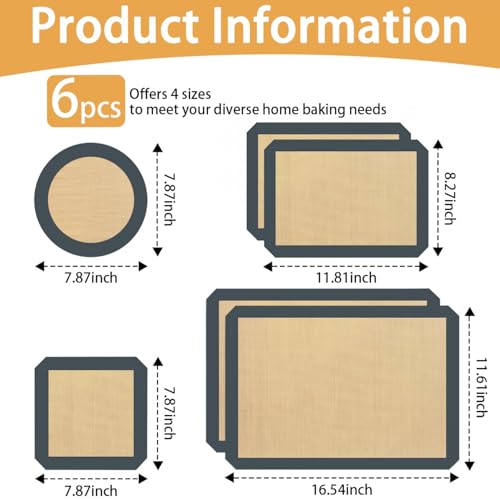 SenseYo 6 Pcs Silicone Baking Mat Non Slip Reusable BPA Free Silicone Rectangular Bakeware Sheet Liner for Cookies Pastry Bread Dough Prep Oven Counter (Gray) - color: Gray