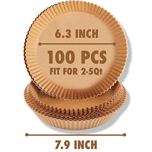 Air Fryer Liners Round, 100PCS for 2 to 5 Qt Air Fryer Disposable Paper Liner, 6.3 inch Unbleached Non-stick Oil-proof Parchment Paper - size: Round 6.3 IN