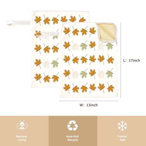 WiNDANCE 2 Pack Beeswax Bread Bags with Zipper, XL(13x17in) Sourdough Bread Storage for Homemade, Freezer Storage Bag to Keep Fresh, Cotton Beeswax Container, Baguette Bag with Liner Kitchen Baking - color: maple leaf