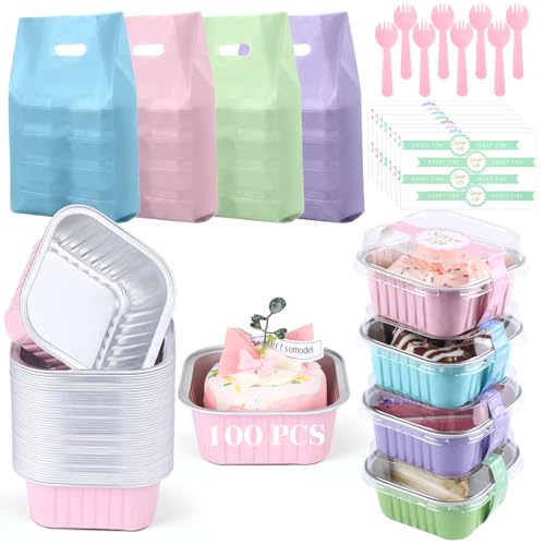 424 Pack Macaron Mini Loaf Pans Set with Lid and Spoon - color: Macaron