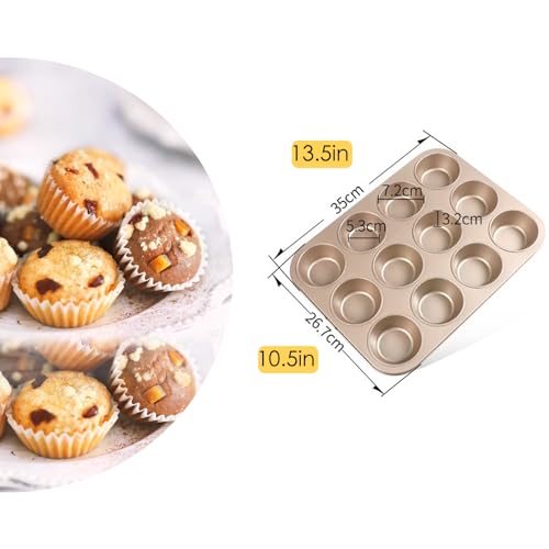 2 Packs Nonstick Round Muffin Baking Pan Tin, 12-Cup Muffin Tin, Cupcake Pans, Cheesecake Pans, Carbon Steel, Gold - color: Gold, size: 12 Cavity Muffin,2 PCS